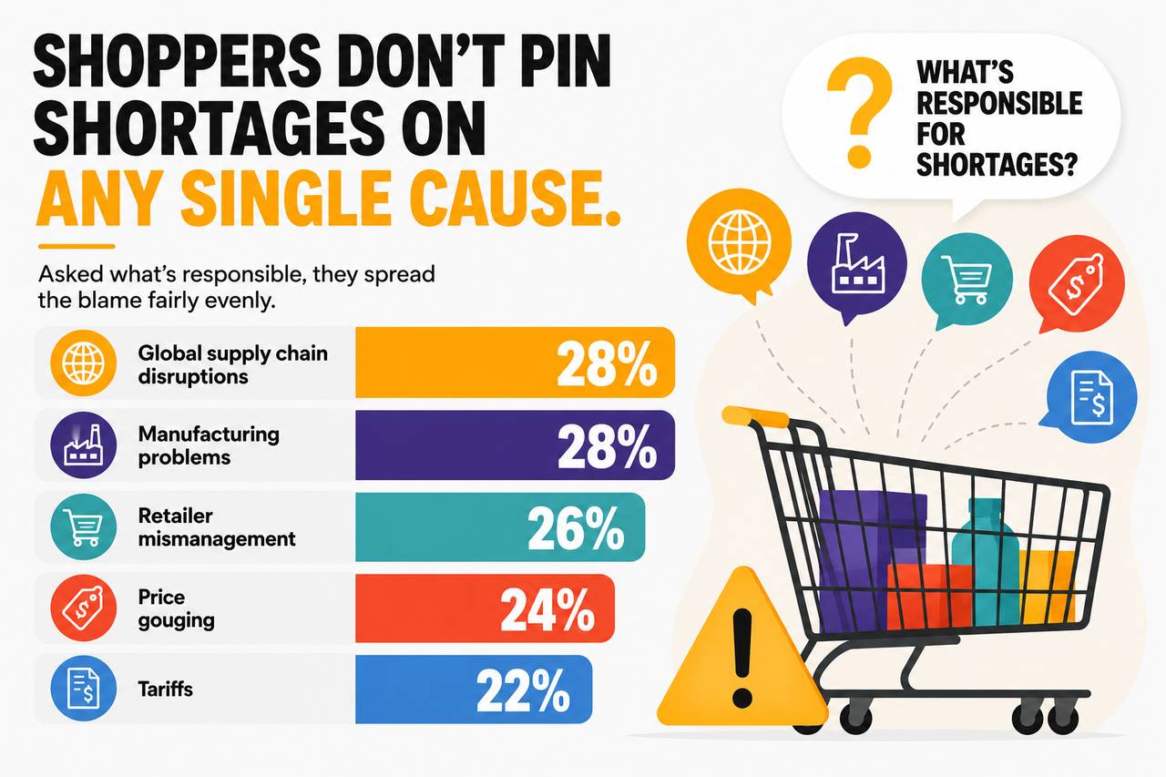 An infographic showing shoppers' opinion on causes of retail shortages.